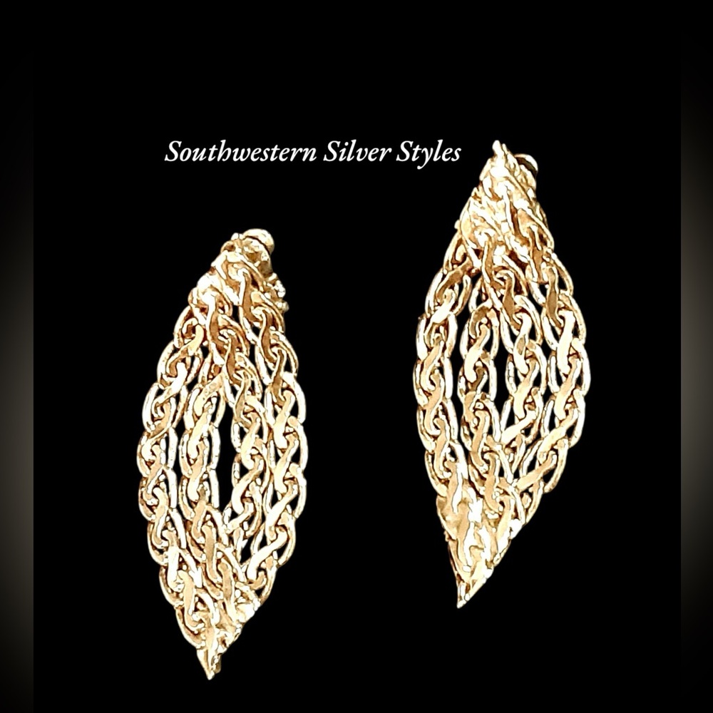 Vintage Retro Southwestern .925 Sterling Silver Nail Head Woven Mesh Earrings